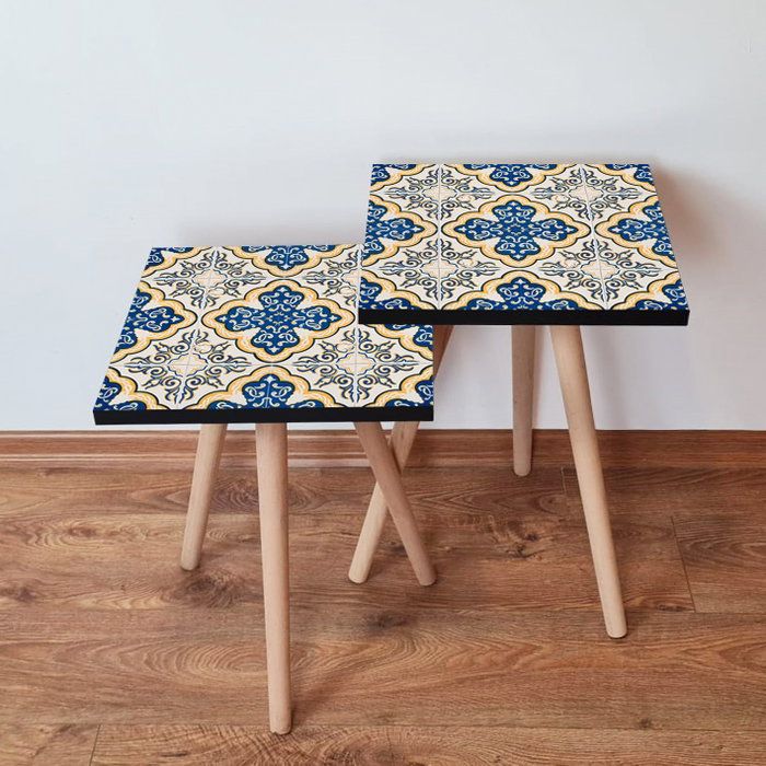Hanah Home Mesas Nido 2 Piezas - Azul Marino, Amarillo y Blanco Hanah Home Mesas Nido 2 Piezas - Azul Marino, Amarillo y Blanco